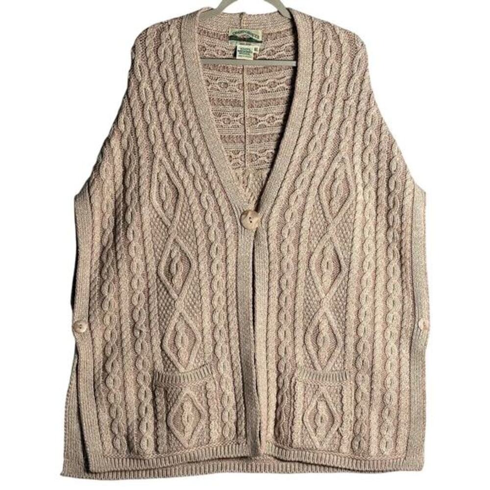AranCrafts Sz M/L 100% Merino Wool Cable Knit Poncho Sweater Lagenlook Fisherman